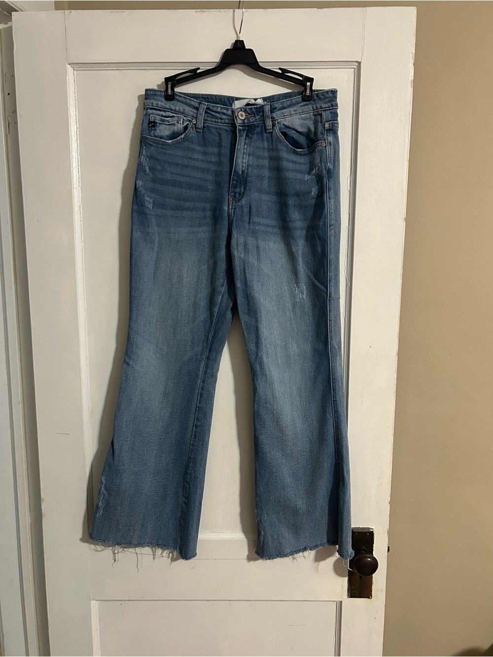 KanCan Light Wash Wide-Leg Jeans with Raw Hem
